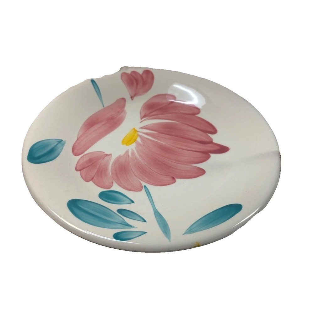Pier 1 Imports Hand Painted Italy Pink Floral Ceramic Plates Set of 4 Teal 8.25" - Picture 5 of 8